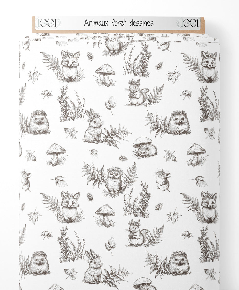 Tissu - Animaux forêt dessinés