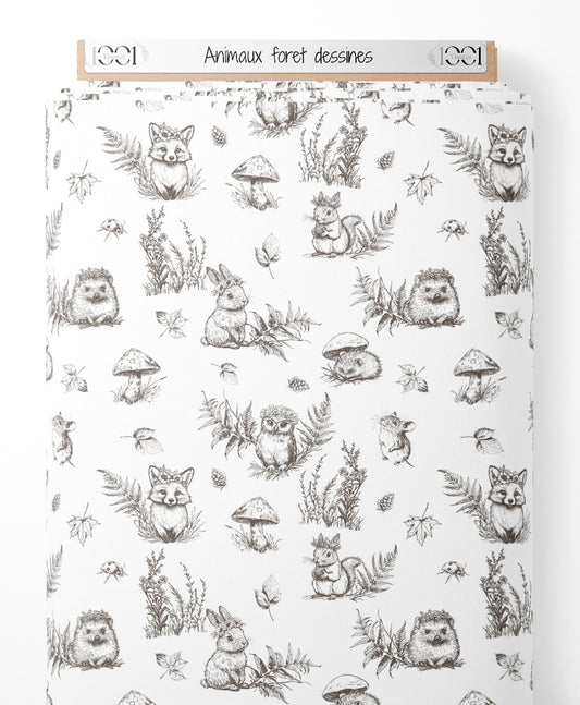 Tissu - Animaux forêt dessinés