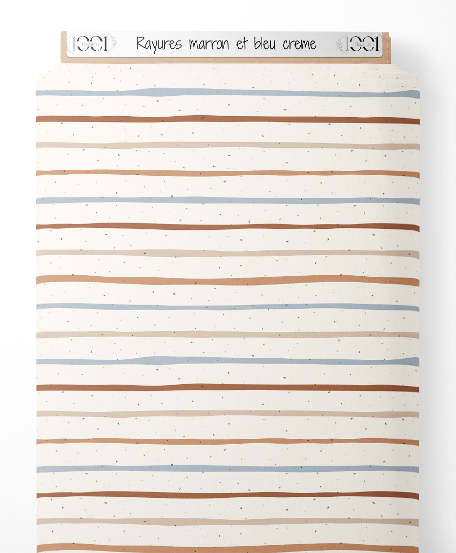 Tissu - Rayures marron et bleu crème