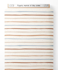 Tissu - Rayures marron et bleu crème