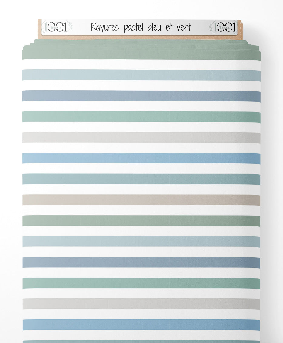 Tissu - Rayures pastel bleu et vert