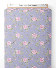 Tissu - Roses roses sur fond lavande