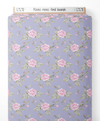 Tissu - Roses roses sur fond lavande