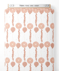 Tissu - Ballons roses avec cœurs