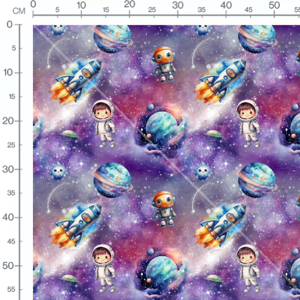 Tissu - Astronaute et fusée colorée