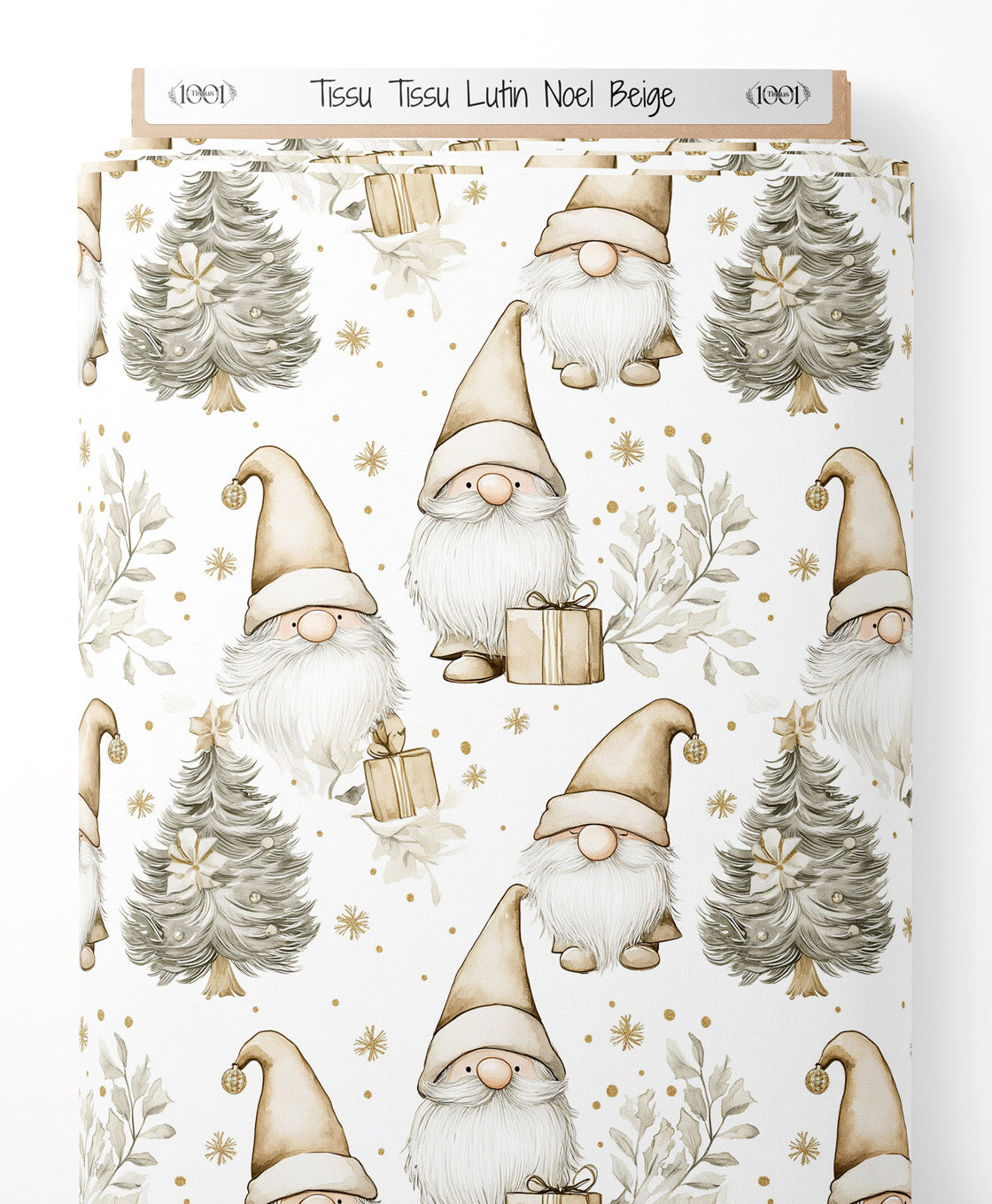 Tissu - Tissu Lutin Noel Beige