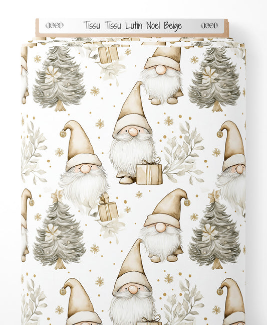 Tissu - Tissu Lutin Noel Beige