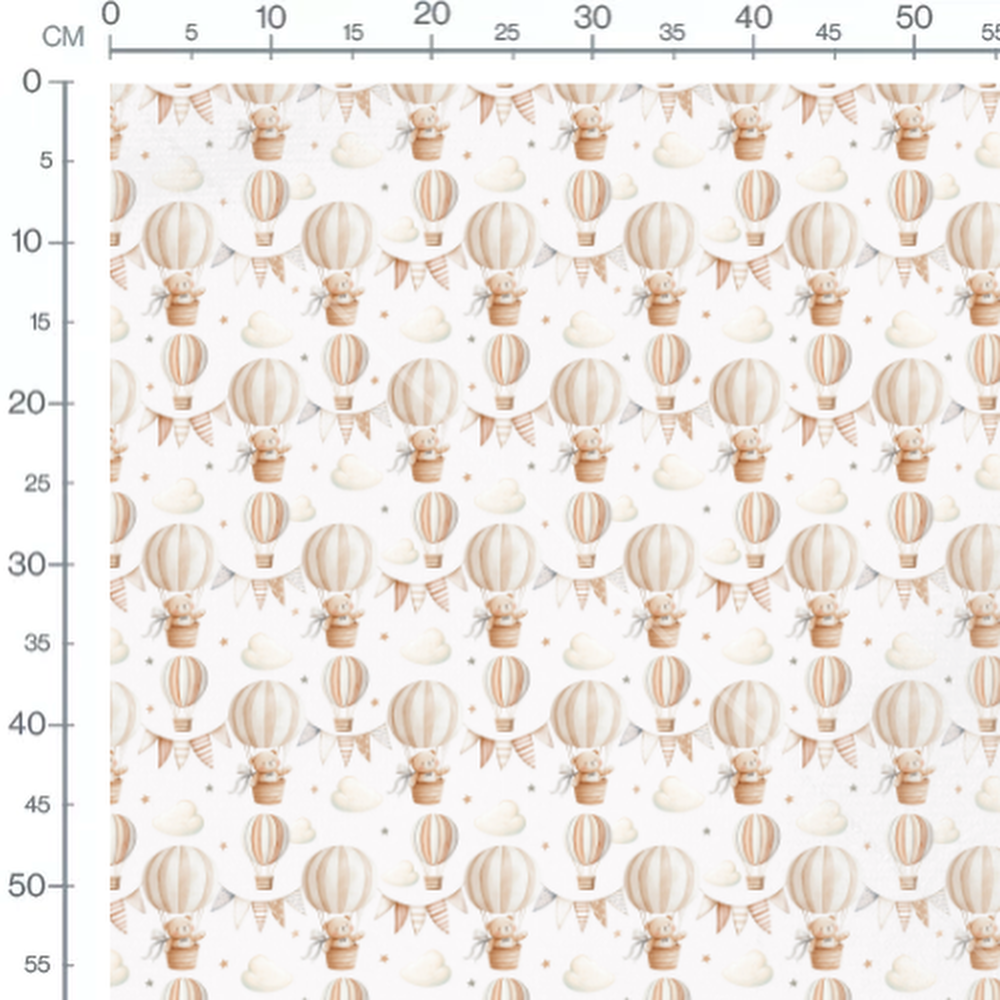 Tissu - Oursons en montgolfières pastel