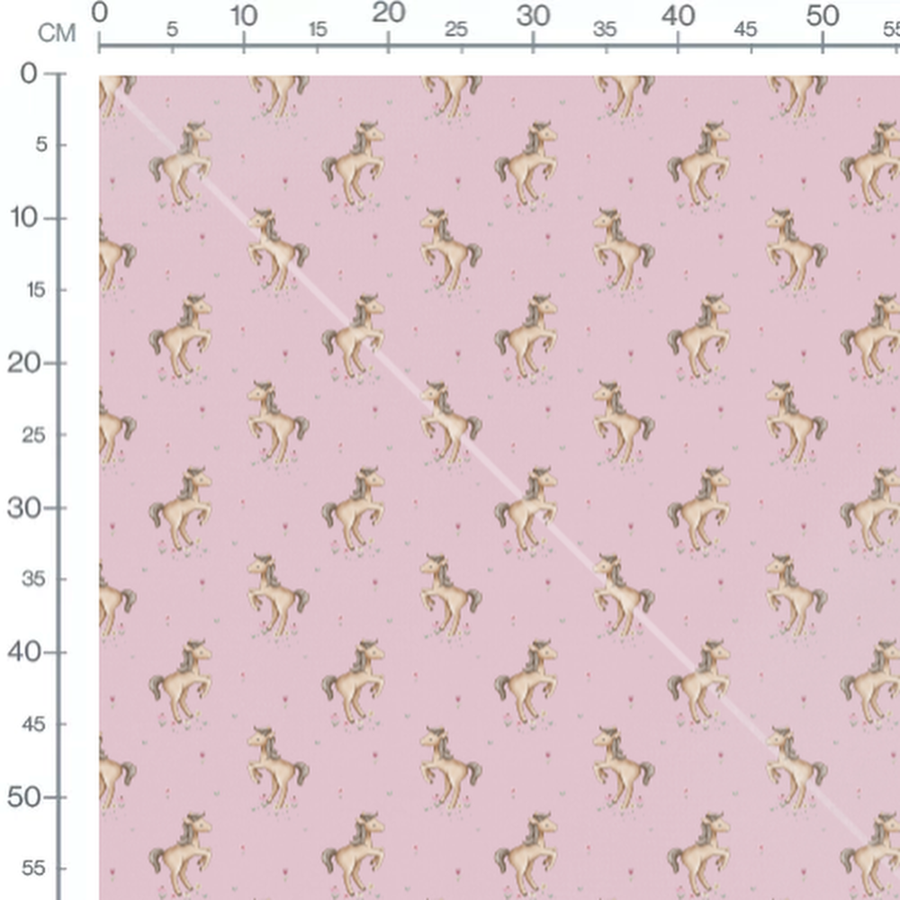 Tissu - Chevaux beiges et fleurs roses