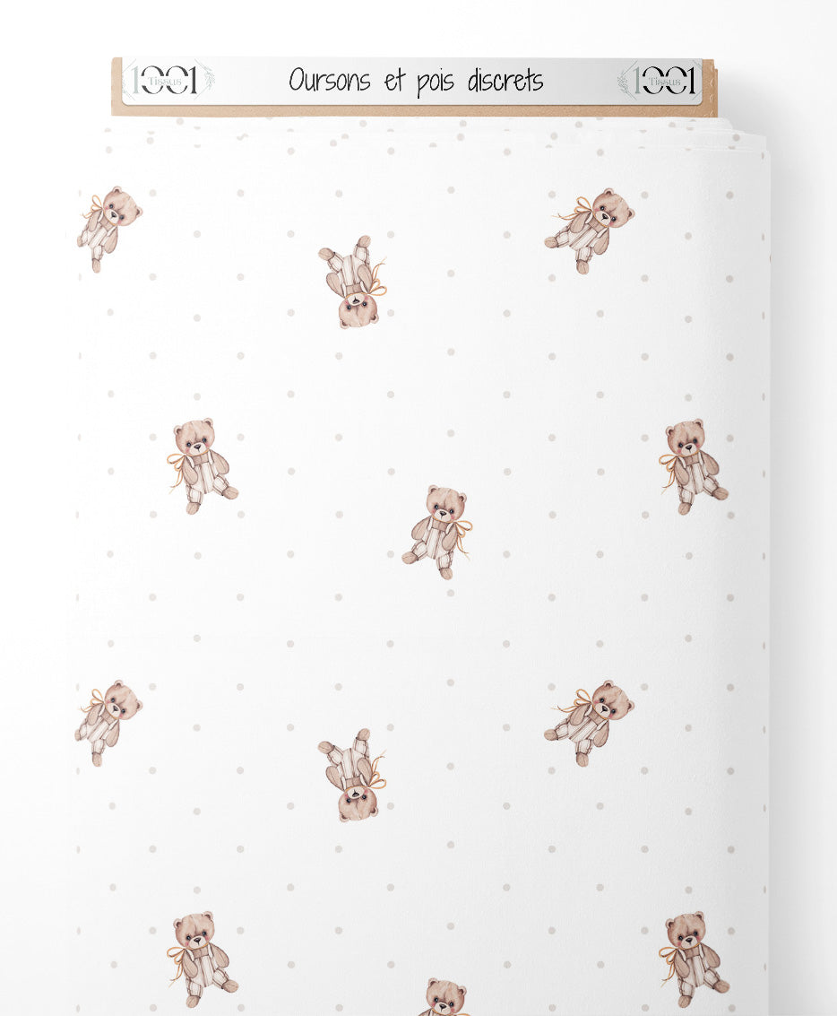 Tissu - Oursons et pois discrets