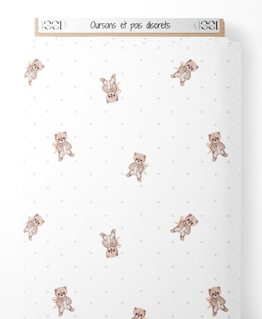 Tissu - Oursons et pois discrets