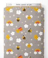Tissu - Abeilles joyeuses sur gris
