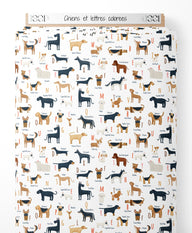 Tissu - Chiens et lettres colorées