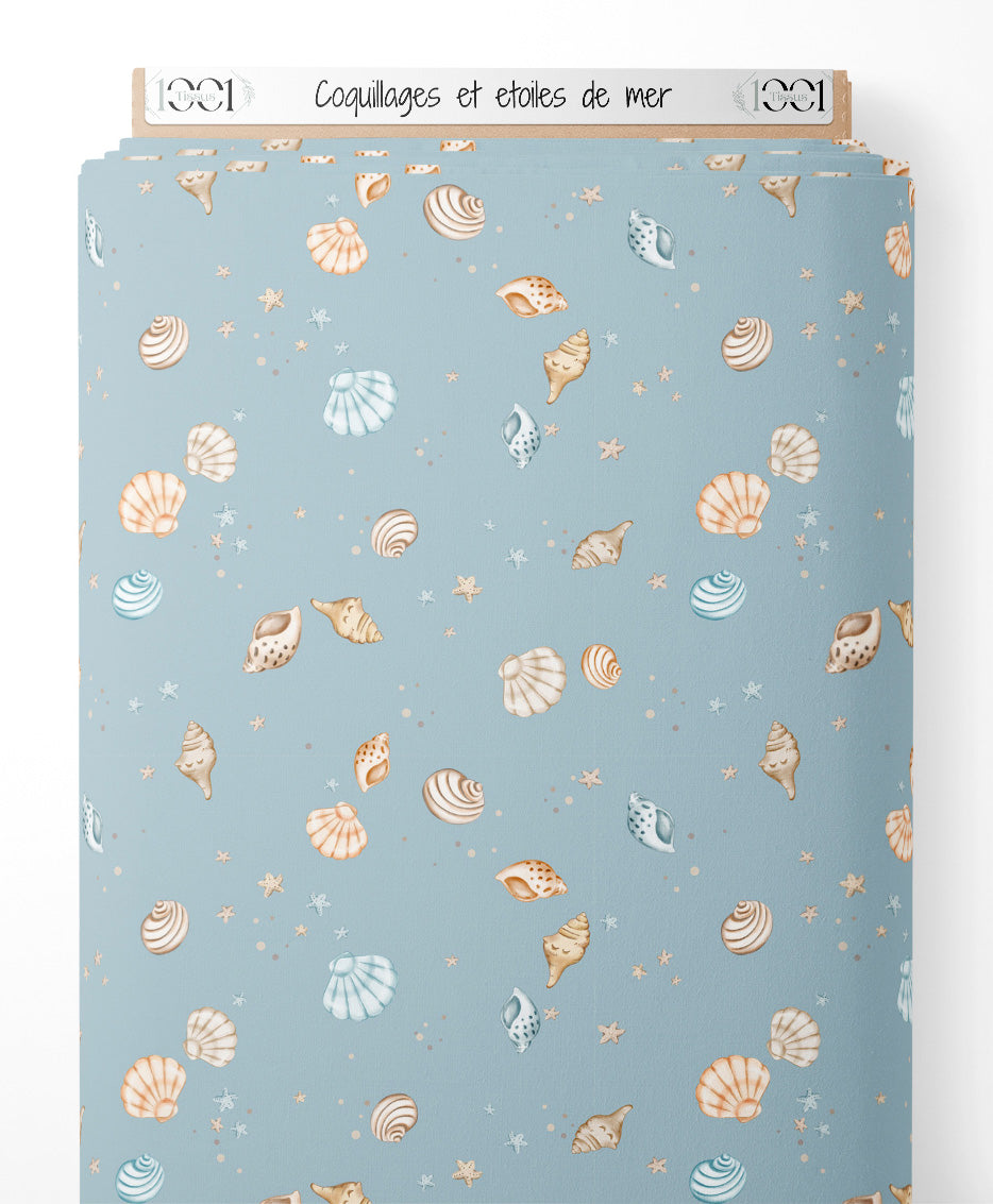 Tissu - Coquillages et étoiles de mer