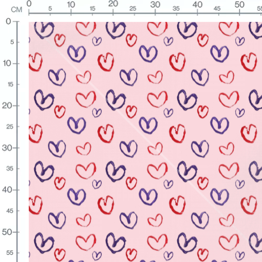 Tissu - Cœurs rouges et violets roses 2
