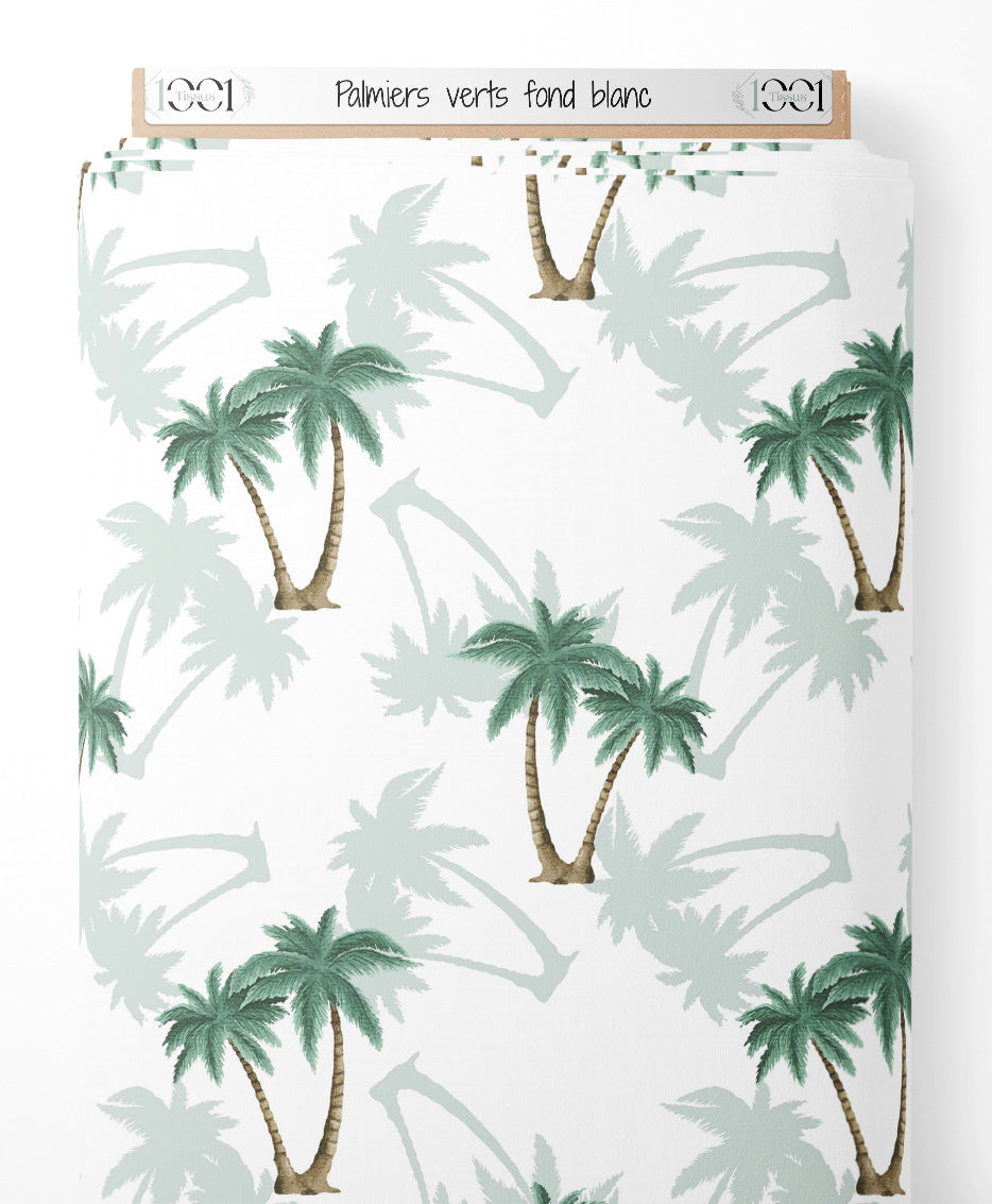 Tissu - Palmiers verts sur fond blanc