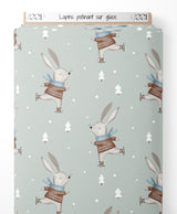 Tissu - Lapins patinant sur glace