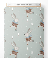 Tissu - Lapins patinant sur glace