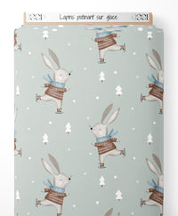 Tissu - Lapins patinant sur glace