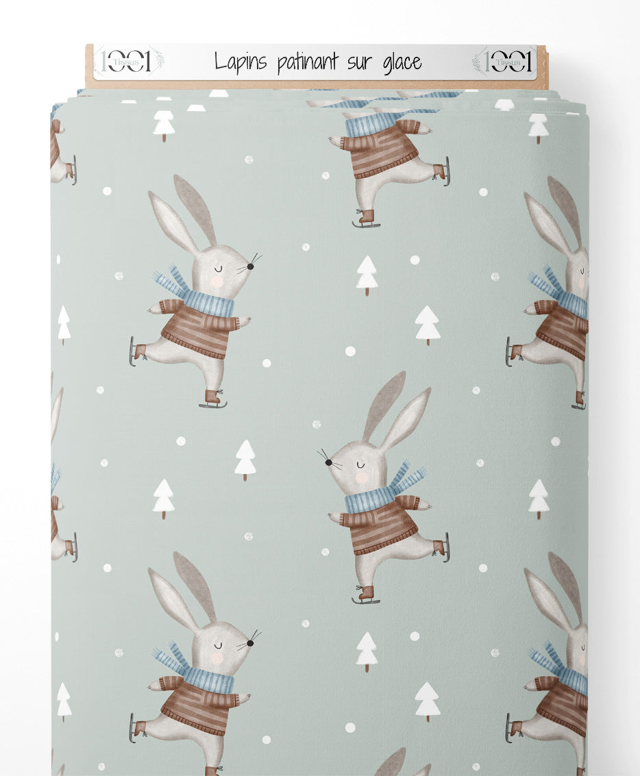 Tissu - Lapins patinant sur glace