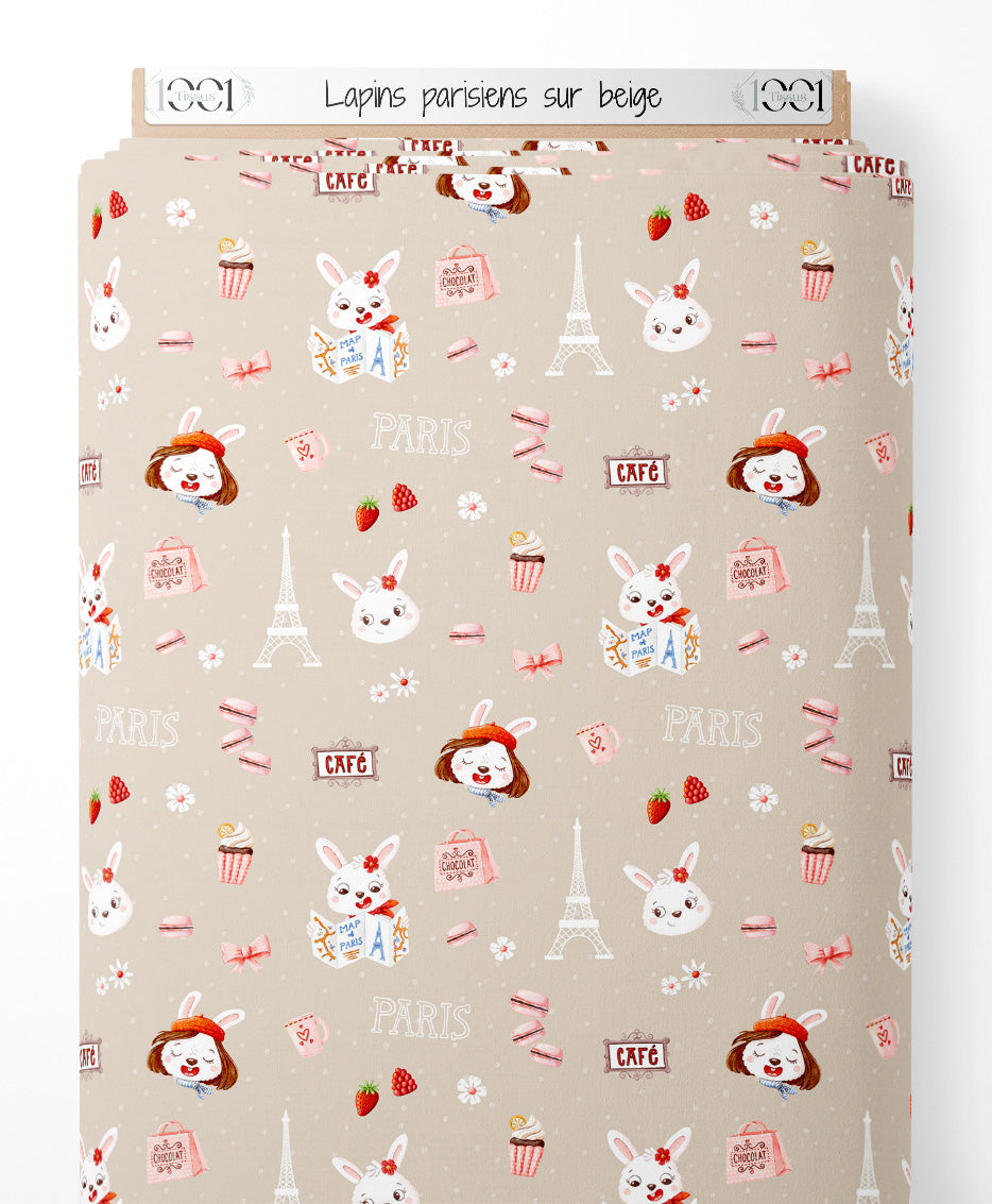 Tissu - Lapins parisiens sur beige