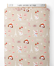 Tissu - Lapins parisiens sur beige