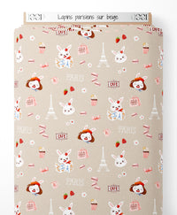 Tissu - Lapins parisiens sur beige