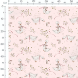 Tissu - Oies et lapins sur rose