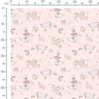 Tissu - Oies et lapins sur rose