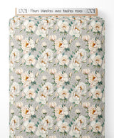 Tissu - Fleurs blanches avec touches roses