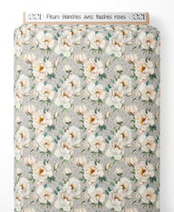 Tissu - Fleurs blanches avec touches roses