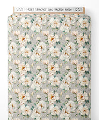 Tissu - Fleurs blanches avec touches roses