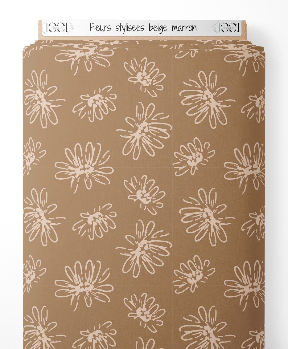 Tissu - Fleurs stylisées beige marron