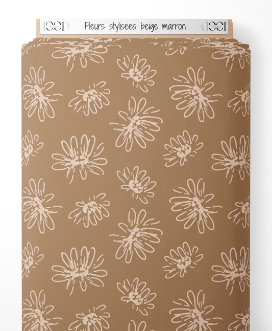 Tissu - Fleurs stylisées beige marron