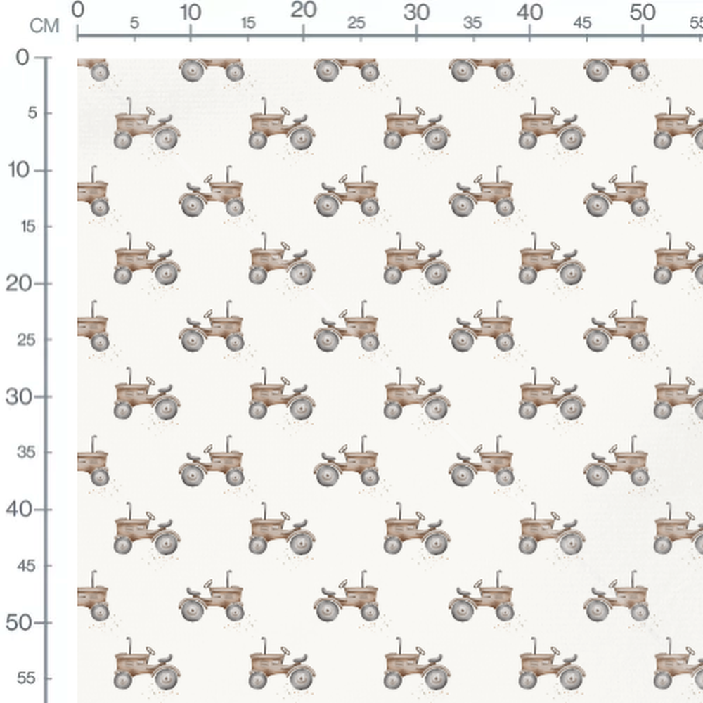 Tissu - Tracteurs marron sur fond blanc