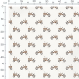 Tissu - Tracteurs marron sur fond blanc