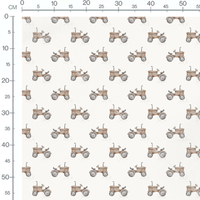 Tissu - Tracteurs marron sur fond blanc