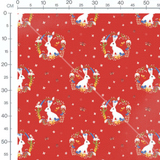 Tissu - Lapins et fleurs sur rouge