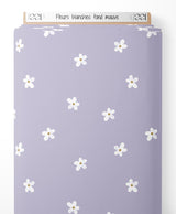 Tissu - Fleurs blanches sur fond mauve