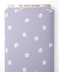 Tissu - Fleurs blanches sur fond mauve