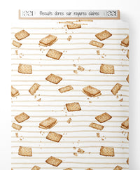 Tissu - Biscuits dorés sur rayures claires
