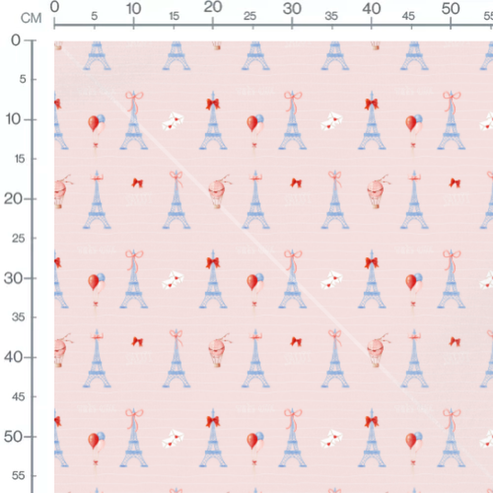 Tissu - Eiffel bleue et rubans roses