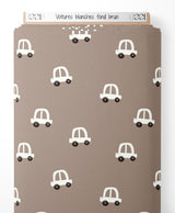Tissu - Voitures blanches sur fond brun