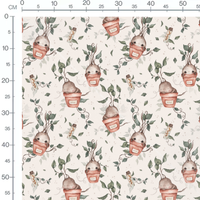 Tissu - Plantes souriantes en pots rouges