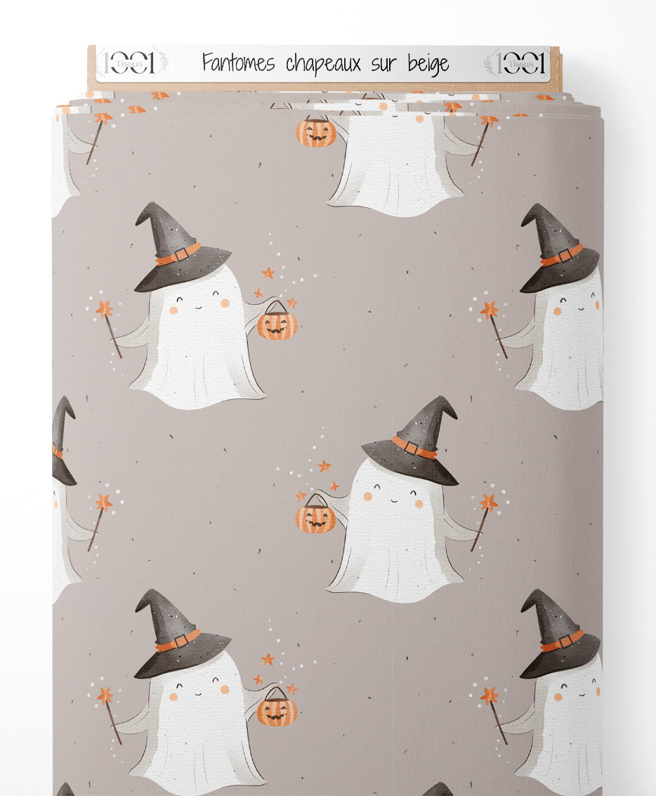 Tissu - Fantômes chapeaux sur beige