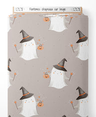 Tissu - Fantômes chapeaux sur beige