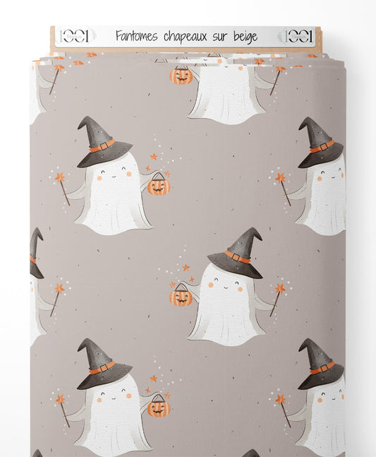 Tissu - Fantômes chapeaux sur beige