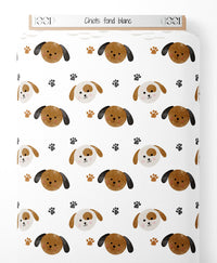 Tissu - Chiots sur fond blanc