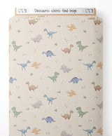 Tissu - Dinosaures colorés sur fond beige