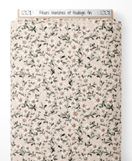 Tissu - Fleurs blanches et feuillage fin